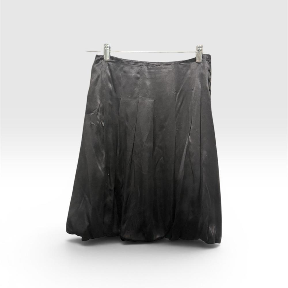 Maje Black Satin Midi Skirt